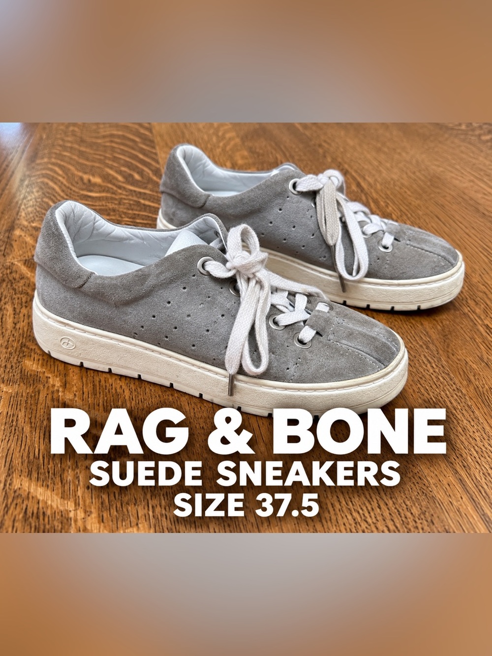 Rag & Bone Gray Suede Lace Up Sneakers Size 37.5 Made in Portugal